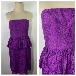 Jill Stuart Size 4 Purple Strapless Floral Lace Peplum Dress Party Cocktail